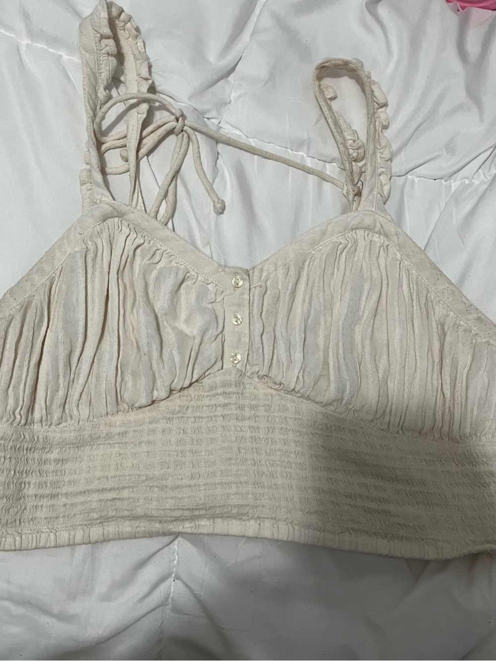 American Eagle Outfitters Cream Ruched Crop Top